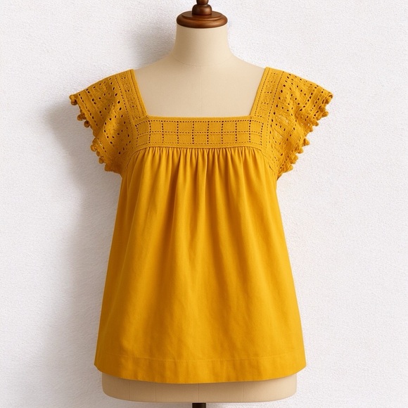 For the Republic Mustard Yellow Embroidered Peasant Top - Size M - Picture 2 of 6